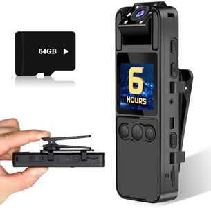 Sixmou Body Camera with Audio and Video Recording, 6 Hours HD 1296P Body Cam with 180° Rotating Lens, Night Vision, 64G B9 Body Worn Camcorder, Personal Travel, Walking, Police Law Enforcement