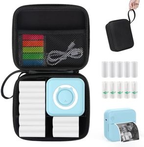 HUIJUTCHEN Blue Mini Pocket Printer with Black Case, Mini Thermal Printer with 10 Rolls Thermal Paper, Mini Portable Photo Printer for Travelling, Journal, Memo, Photo, Study Notes, Shopping Lists