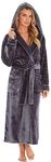 KATE MORGAN Ladies Luxury Longer Length Soft & Cosy Hooded Dressing Gown (8-10, Charcoal)