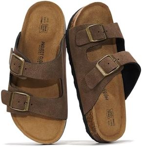Project Cloud Genuine Leather Slides For Kids - Natural Cork Footbed Summer Sandals Beach Slide Sandals for Girls & Boys - Non-Slip Boys & Girls Sandals (Little Venita, BRWNSUGACT,12)