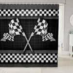 Black White Checkered Flag Print Bathroom Curtains for Kids Teens Adults,Stripes Geometric Honeycomb Shower Curtains,Race Car Themed Bath Curtains with 12 Hooks,Waterproof,72" W x 78" L