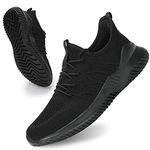 Socviis Mens Slip On Running Shoes Athletic Walking Trainers Lightweight Breathable Mesh Tennis Sneakers, All Black, 8