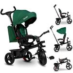 LIONELO Haari 2in1 Kids Tricycle Stroller for toddlers 1-5 Years Up to 25kg Parent steering control Swivel seat Three wheeler Bike Harness Canopy Basket Cup Holder Robust frame Durable wheels (Green)