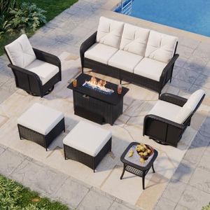 Aoxun 7-Piece Wicker Rattan Patio Furniture Set with 44" Fire Pit Table