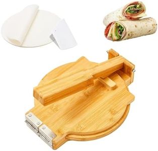Wooden Quesadilla Maker - Tortilla Press 10 Inch with 50 Parchment Paper & Dough Cutter, Bamboo Prensa para Tortillas Mexican Aplastador de Tortillera Press for Burritos, Taco, Roti, Corn Tortillas