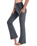 G4Free Bootcut Yoga Pants with Pockets Stretch Workout Running Pants Bootleg Wide Leg (Gray,L)