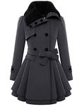 Zeagoo Women's Fashion Faux Fur Lapel Double-Breasted Thick Wool Trench Coat Winter Warm Jacket S-2XL, New_deep Grey, Medium