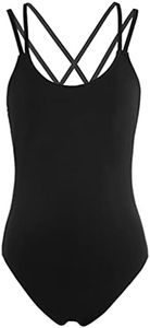 TiaoBug Women's Spaghetti Straps Ballet Dance Camisole Criss Cross Leotard Black Medium