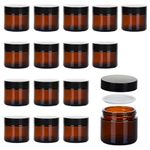 Amber Glass Jars - 16 Pack (60ml) Glass Jars with Lids - Brown Travel Cosmetic Containers with Inner Liner, Spatula and Lid - Glass Travel Pots with UV Protection for Powder, Lotion and Cream