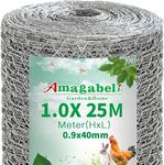 Amagabeli Garden Home 1Mx25M Galvanized Hexagonal Wire Mesh Fencing Hot-dipped Chicken Wire 40mm Mesh 0.9mm Diameter Poultry Netting Rabbit Dog Hardware Cloth Animal Enclosure DA135