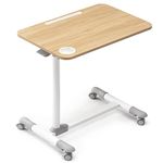 ETHU Overbed Table with Wheels, Upgrade Rolling Tray Table, Hospital Bed Table, Adjustable Overbed Bedside Rolling Laptop Table（White）