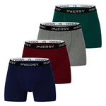 INNERSY Boxer Briefs Mens Underwear Trunks with Fly Cotton Underpants Fitted Hipster 4 Pack (M, Navy Blue/Grey/Dark Red/Green)