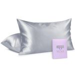 OLESILK 100% Mulberry Silk-Pillow-Cases 2 Pack for Hair and Skin, Real Silk-Pillowcase with Hidden Zipper, Both Sides Natursl Pure Silk, Silver Grey, Standard 20''×26''