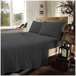 Brushed Cotton Fitted Sheets, Thermal Flannel Bed Sheets, Washable Plain Bedding Double Bed, Charcoal