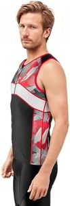 SLS3 Tri Top Men - Sleeveless Mens Triathlon Top – PRO Premium FX Material - 3 Pocket Triathlon Shirts for Men (Black/Red Geo, Large)