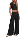 Famulily Casual Two Piece Outfits Women Sweatsuit Crop Top Long Pant Tracksuit Summer Soft Black S