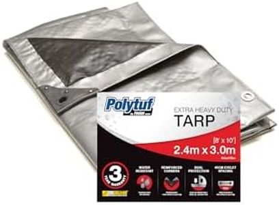 POLYTUF Heavy Duty Tarp Waterproof 2.4m x 3.0m Silver/Black - Heavy Duty Tarpaulin for Camping, Trailer, Equipment, Cargo & Roof Covers