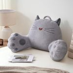 Blissful Diary Kitty Reading Pillow for Kids/Teens/Adults, Back Pillow for Sitting Up in Bed with Shredded Memory Foam, Bed Rest Pillow with Arms, Back Support Pillow with Washable Cover (Light Gray)