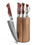 Damascus Kitchen Knives Set with Block,Pro Knife Set-7PCS,Premium Powder Steel Boxed Knives Sets,Natural Rosewood Handle-Suitable for Home Cooking Or Restaurant-HEZHEN Master Hammered Finish Series