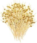 Gold Pearl Cocktail Picks, Bamboo Appetizer Toothpicks (4.7 Inches, 150 Pack)