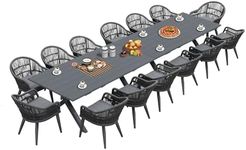 PURPLE LEAF 16 Pieces Patio Dining Set with Outdoor Aluminium Dining Table and Woven Chairs Modern Metal Furniture Cushions Sets for Garden Yard Indoor Decor Kitchen Gray