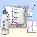 AWANI TRENDS Gift for Sister | Sister Quoted Keyring with Sipper/Water Bottle and Cushion| Combo Gifts for Sister on Birthday, Raksha Bandhan (Pink)