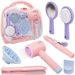 SMILESSKIDDO Hair Salon Toys for Girls - Pretend Play Hair Styling Toy Set with Realistic Blow Dryer, Hair Straightener, Kids Beauty Play Set Including Curling Iron, Brushes & Storage Case