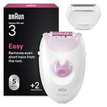 Braun Silk·épil 3, Corded Epilator, Easy Hair Removal, Lasting Smooth Skin, Includes Shaver Head and Trimmer Comb, 3-031, Pink
