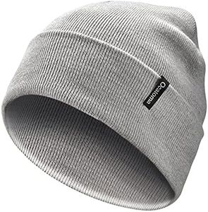 Ocatoma Beanie for Men Women Acrylic Knit Cuffed Slouchy Men's Daily Warm Hat Toque Unisex Gifts for Men Women Boyfriend Him (Grey)