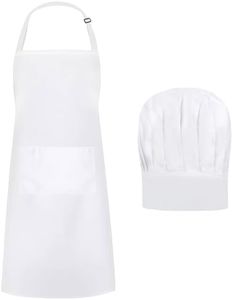 Tablier de Cuisine Toque de Chef, Tablier Blanc Réglable et Chapeau, Tablier Cuisine Homme Tablier Barbecue avec Deux Poches pour Homme Femme BBQ Restaurant Café Pâtisserie
