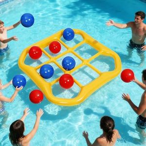 Giant Tic Tac Toe Pool Game with Anchors - Inflatable Floating Swimming Pool Toys for Kids and Adults - Jumbo Water & Yard Games with Water Sacks & Ropes - Summer Outdoor Beach Party Activity Set