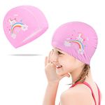 Focenat Swimming Cap for Kids, Comfortable Kids Swim Cap Kids Polyester Swimming Caps for Kids, Children, Boys and Girls Aged 2-12, Baby Lightweight Cartoon Bathing Swim Cap for Long and Short Hair (B)