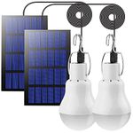 Solar Light Bulbs 2PCS with 11.31ft Cables*2, 130LM Solar Rechargeable Light Bulbs 3W,Indoor Outdoor Emergency Chicken Coop Lights,Solar Shed Lights,LED Camping Lamps for Outdoor Camp Hiking Garden