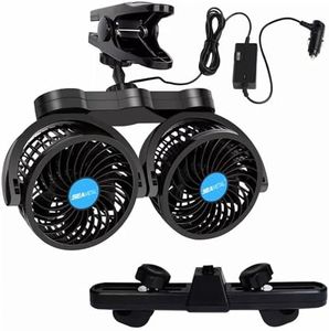 SEAMETAL Car Fan for Back Seat, Car Seat Fan Cigarette Lighter, Fan for Car 12V Headrest Black 4inches (Clip+Hook)