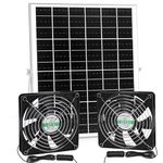 blessny Solar Powered Fan Kit, 25W Solar Panel with 2 Waterproof Fans for Outside Chicken Coops, Greenhouses, Sheds, with 15 FT On/Off Switch Cable