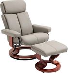 HOMCOM Recliner Chair with Ottoman, 360° Swivel Reclining Chair with Wood Base and Matching Footrest, Grey