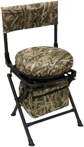 MDSTOP 360 Degree Swivel Hunting Chair for Ground Blinds, Folding Hunting Seat, Fishing Chair, Lightweight, Portable, Padded Cushion for Dove Deer Hunting, Fishing, Camping(No. 3 Reed Camo)