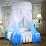 Classic Mosquito Net for Double Bed|Super King Size 2 in 1 Coloured Machardani|Polyester Breathable Net|Canopy Decorative Tent for Bedroom|Romantic Luxurious Palace Style Bed Curtain-Blue