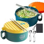 Microwave Ramen Bowl Set Noodle Bowls with Lid Speedy Ramen Cooker in Minutes BPA Free and Dishwasher Safe for Office College Dorm Room Instant Cooking (Orange & Green)