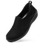 Hueneph Women's Comfort Leather Loafers Cute Casual Slip On Lightweight Walking Flats Everyday Work Shoes, Black, 6