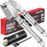 Alpha Grillers Garlic Press Stainless Steel - Professional Garlic Mincer - Garlic Crusher with Silicone Garlic Peeler (Dishwasher Safe)