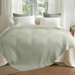 DELIGHT HOME Cotton Muslin Blanket – Soft Lightweight Twin Bed Blanket for Couch Bed, Breathable Jacquard Bed Blanket with Elegant Edges, All-Season Gauze Blanket for Adults, Light Green, 60x80 Inches