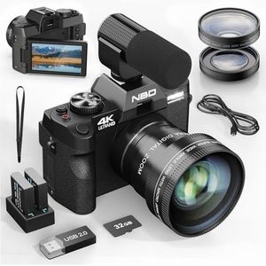 NBD 4K Digital Cameras for Photography - 48MP Travel Photography & YouTube Vlogging Camera with Microphone & Tripod Grip, 16X Digital Zoom, Includes 32GB SD Card and Wide Angle Macro Lens