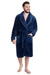 CityComfort Dressing Gown Mens Fleece Hooded Dressing Gowns (M, Navy)