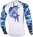 Palmyth Fishing Shirt for Men Long Sleeve Sun Protection UV UPF 50+ T-Shirts with Pocket, Wahoo and Rudder, Small