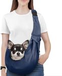 Pawaboo Dog Sling Carrier for Small Dogs, Reversible Hand Free Dog Carrier Sling with Adjustable Strap Buckle & Safety Leash - Soft Pouch and Tote - Suitable for Small Dogs Cats, Up to 12lbs,Navy Blue