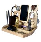 Olley Natural Solid Wood Docking Station! Multifunctional Desk Organizer storage! Mobile Docking stand! Pen stand! Watch Keychain Wallet holder! Stationery Jewelry space! A great Gift Idea