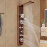 Multifunction 8 in 1 Shower Panels For Bathroom SS304 Thermostatic Shower With Storage Shelf, LED Rainfall Shower,Hot & Cold Water Adjustable,Massage Spray,Hand Shower & Water Spout (Rosegold)