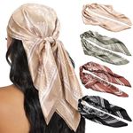 HBselect 35” Head Scarf for Women 4PCS Head Scarves Silk Like Satin Neck Scarfs Square Bandana Hair Wraps Scarf for Sleeping