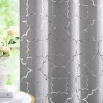 Blackout Window Curtain for Bedroom Living Room Moroccan Foil Metallic Print Curtains Room Darkening Energy Saving Grommet 95% Blackout Drapes for Patio Hall Studio, 2 Panels, 52" Wx63 L, Grey/Silver